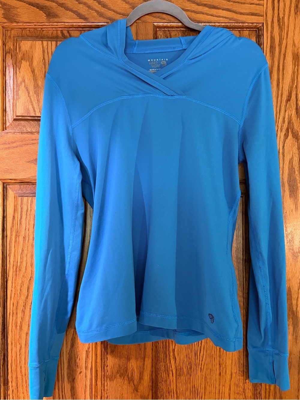 Mountain Hardwear Women's Teal Blue Hooded Long-Sleeve Performance Top